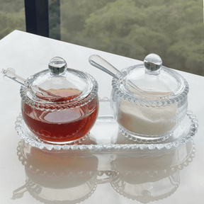 Meleira de Cristal Chumbo com Colher Abelha Bolinha Pearl 10cm