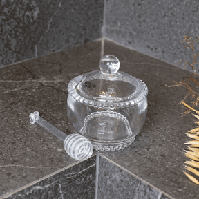 Meleira de Cristal Chumbo com Colher Abelha Bolinha Pearl 10cm