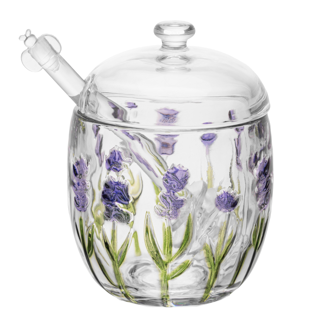 Meleira de Cristal com Colher e Tampa Lavanda 8,5cm