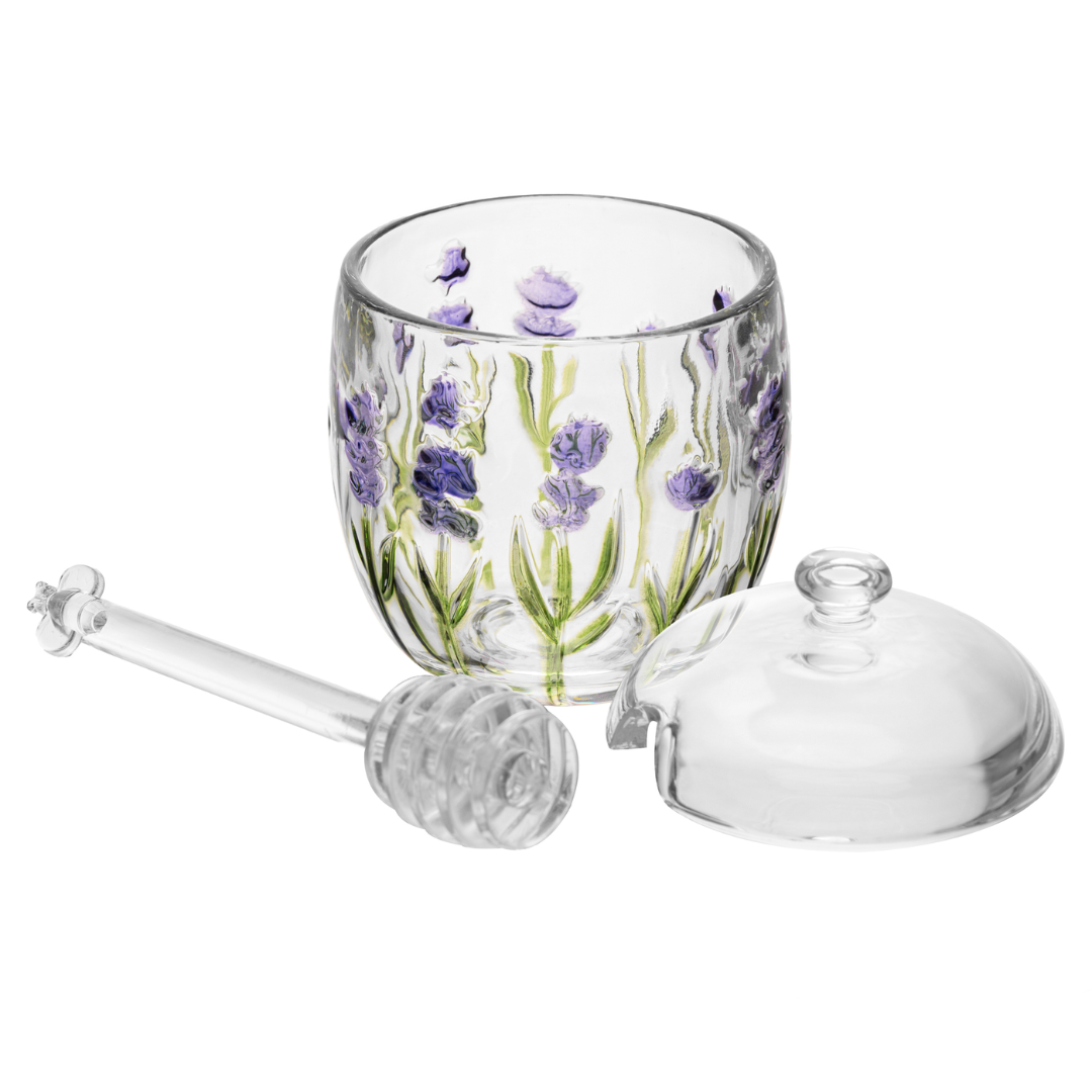 Meleira de Cristal com Colher e Tampa Lavanda 8,5cm