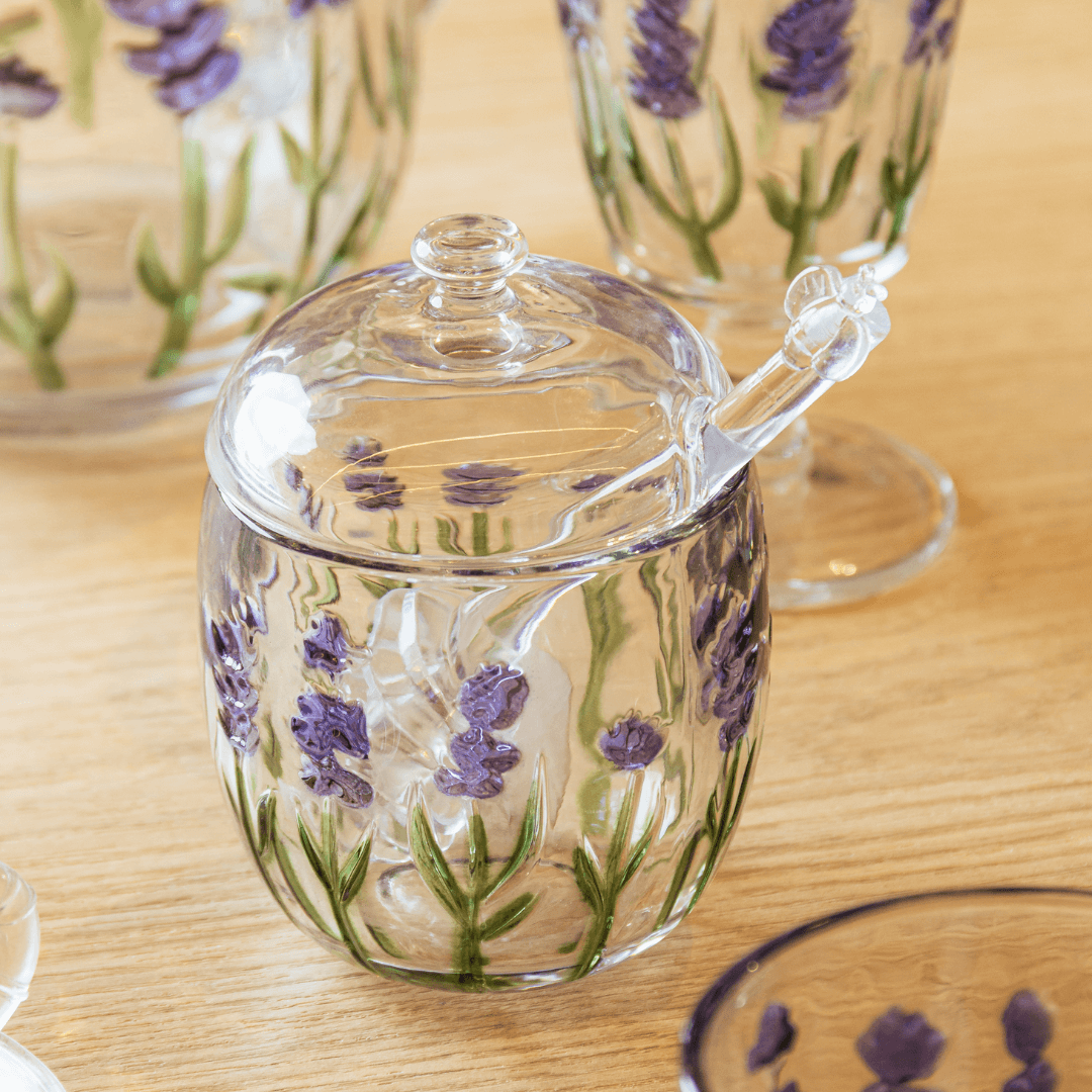 Meleira de Cristal com Colher e Tampa Lavanda 8,5cm