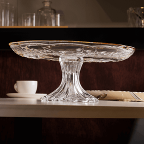 Prato para Bolo com Pé em Cristal Fio de Ouro New Butterfly 27cm