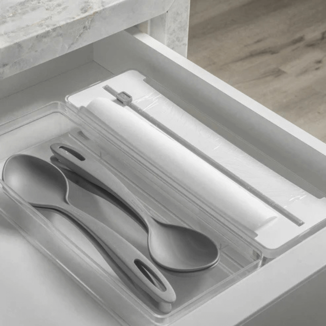 Organizador e Cortador de Rolos Duplo Clear Branco