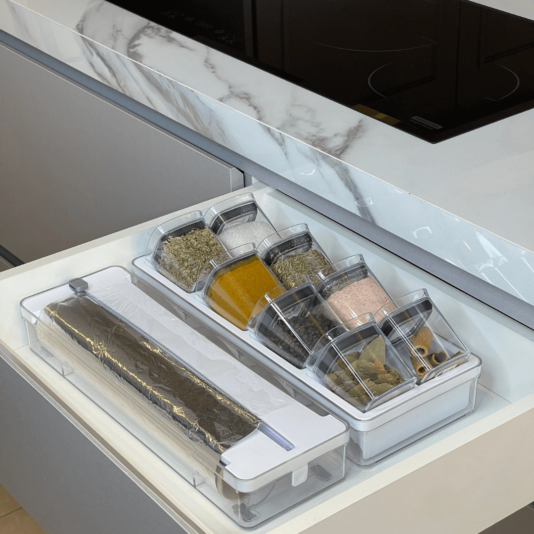 Organizador e Cortador de Rolos Duplo Clear Branco