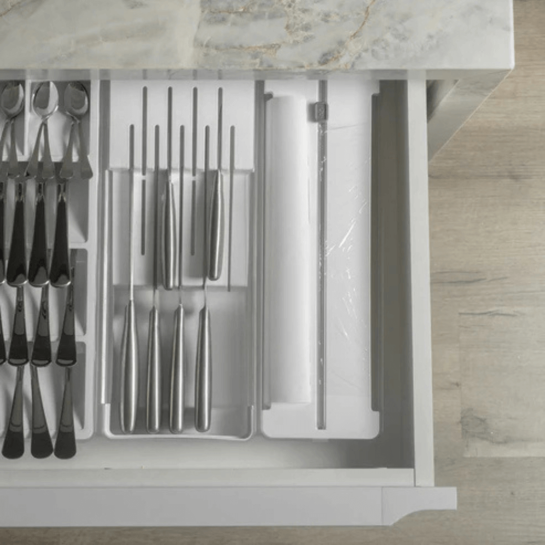 Organizador e Cortador de Rolos Duplo Clear Branco