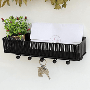 Organizador Porta Chaves e Correspondências Estique Preto com 5 Ganchos