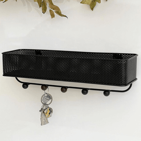 Organizador Porta Chaves e Correspondências Estique Preto com 5 Ganchos