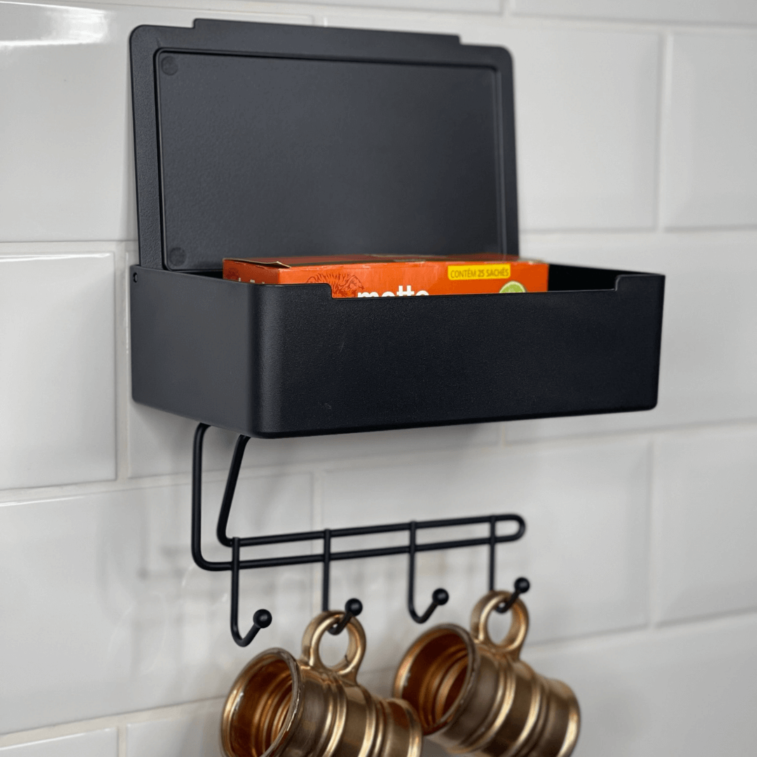 Organizador Porta Chaves Multiuso Fixação 3M Preto