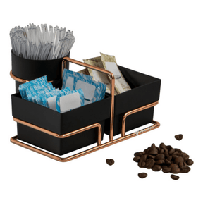 Organizador Porta Sachês de Açúcar Adoçante e Mexedor Preto e Rose Gold