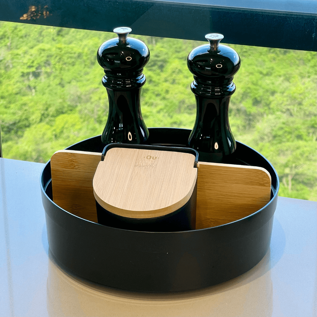 Saleiro Lume Preto com Tampa de Bambu Preto 500g