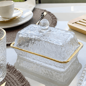 Manteigueira Petra Cristal Ecológico e Fio de Ouro com Tampa 17cm