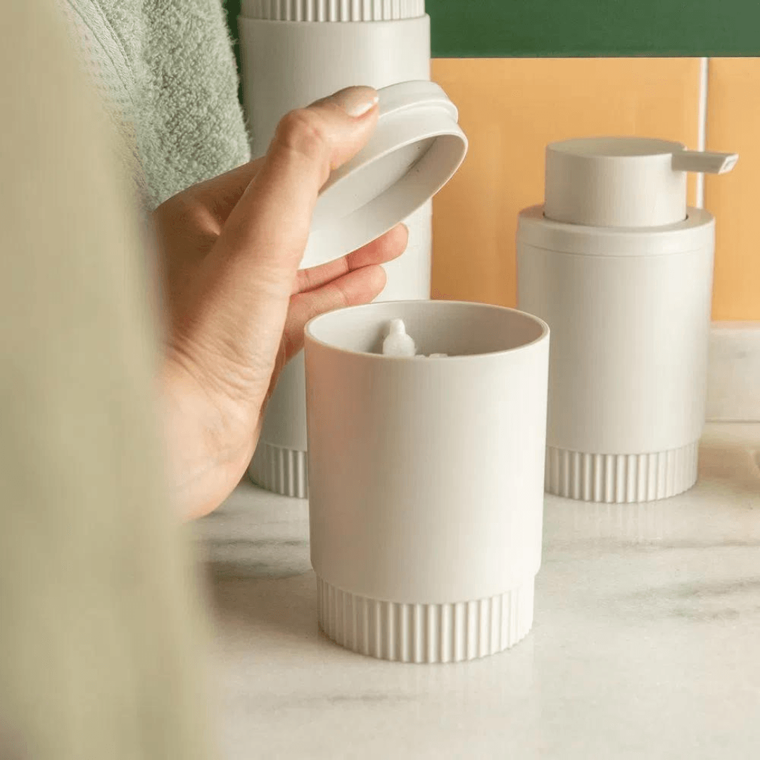 Porta Algodão e Cotonete Dorica Bege 10,7cm