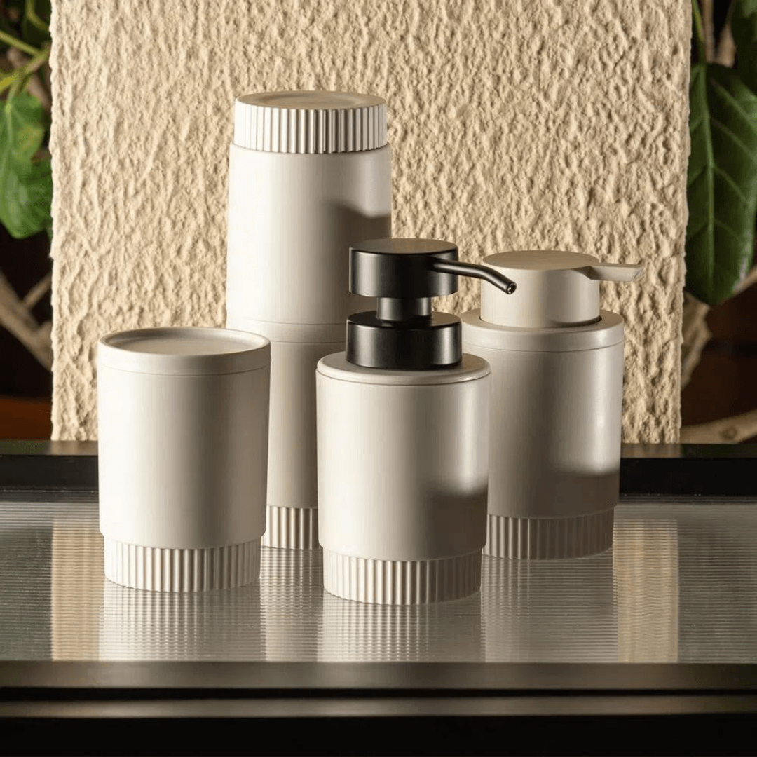 Porta Algodão e Cotonete Dorica Bege 10,7cm