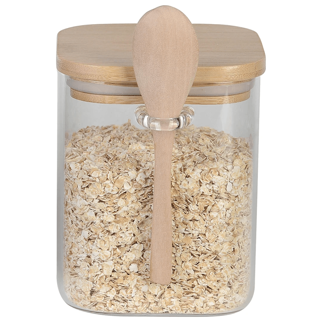 Porta Mantimento Vidro Borossilicato com Tampa e Colher de Bambu 800ml
