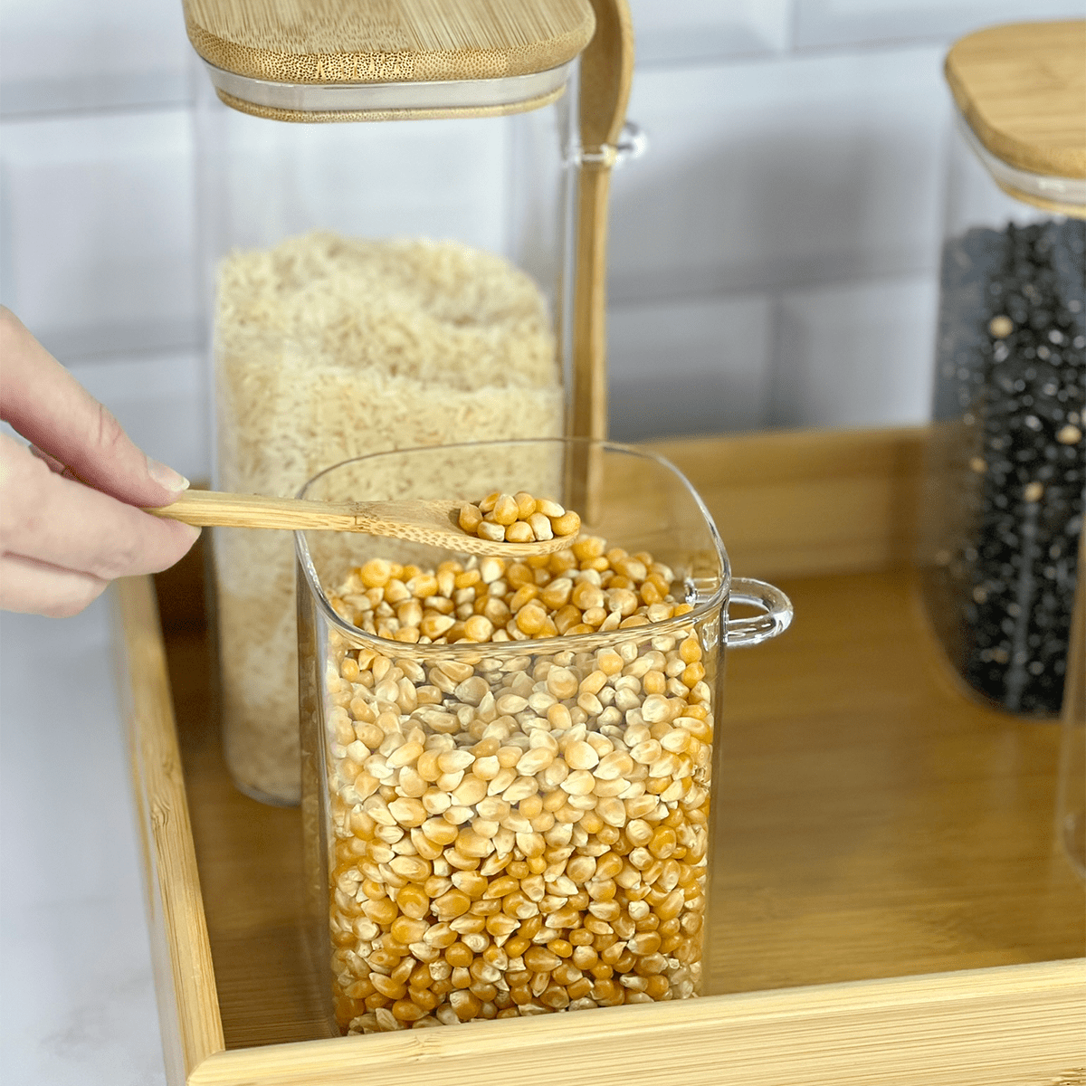 Porta Mantimento Vidro Borossilicato com Tampa e Colher de Bambu 800ml