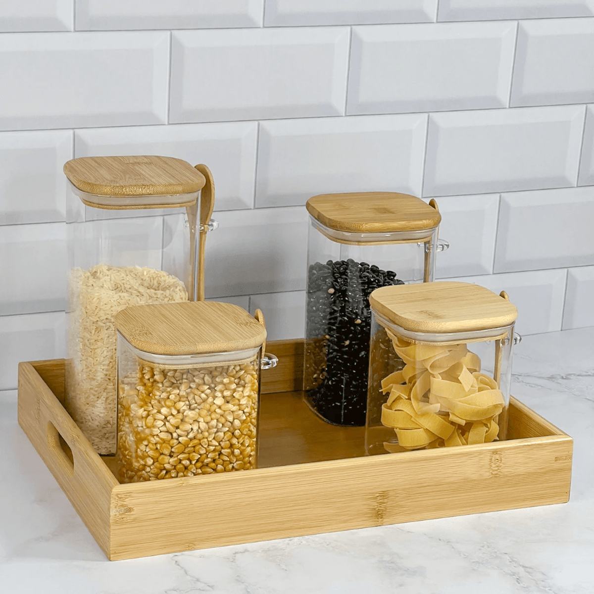 Porta Mantimento Vidro Borossilicato com Tampa e Colher de Bambu 800ml