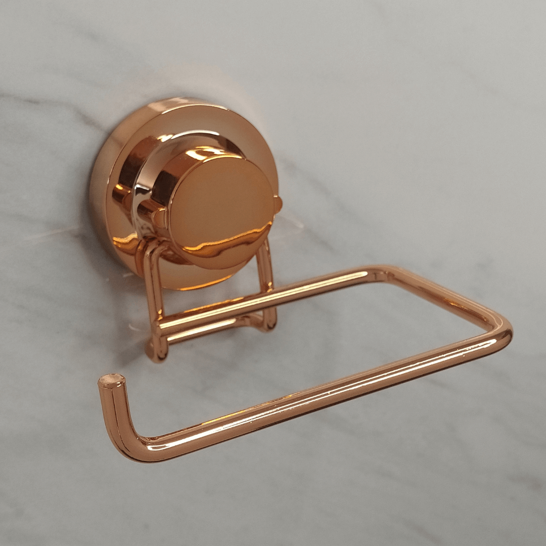 Porta Papel Higiênico em Aço Com Ventosa Rose Gold Luxo