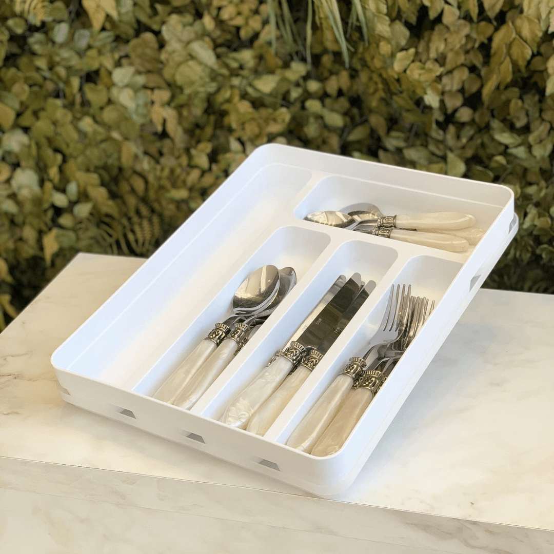 Porta Talheres e Utensílios Organizador de Gaveta em Polipropileno com Tampa Branco Logic