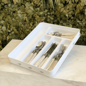 Porta Talheres e Utensílios Organizador de Gaveta em Polipropileno com Tampa Branco Logic