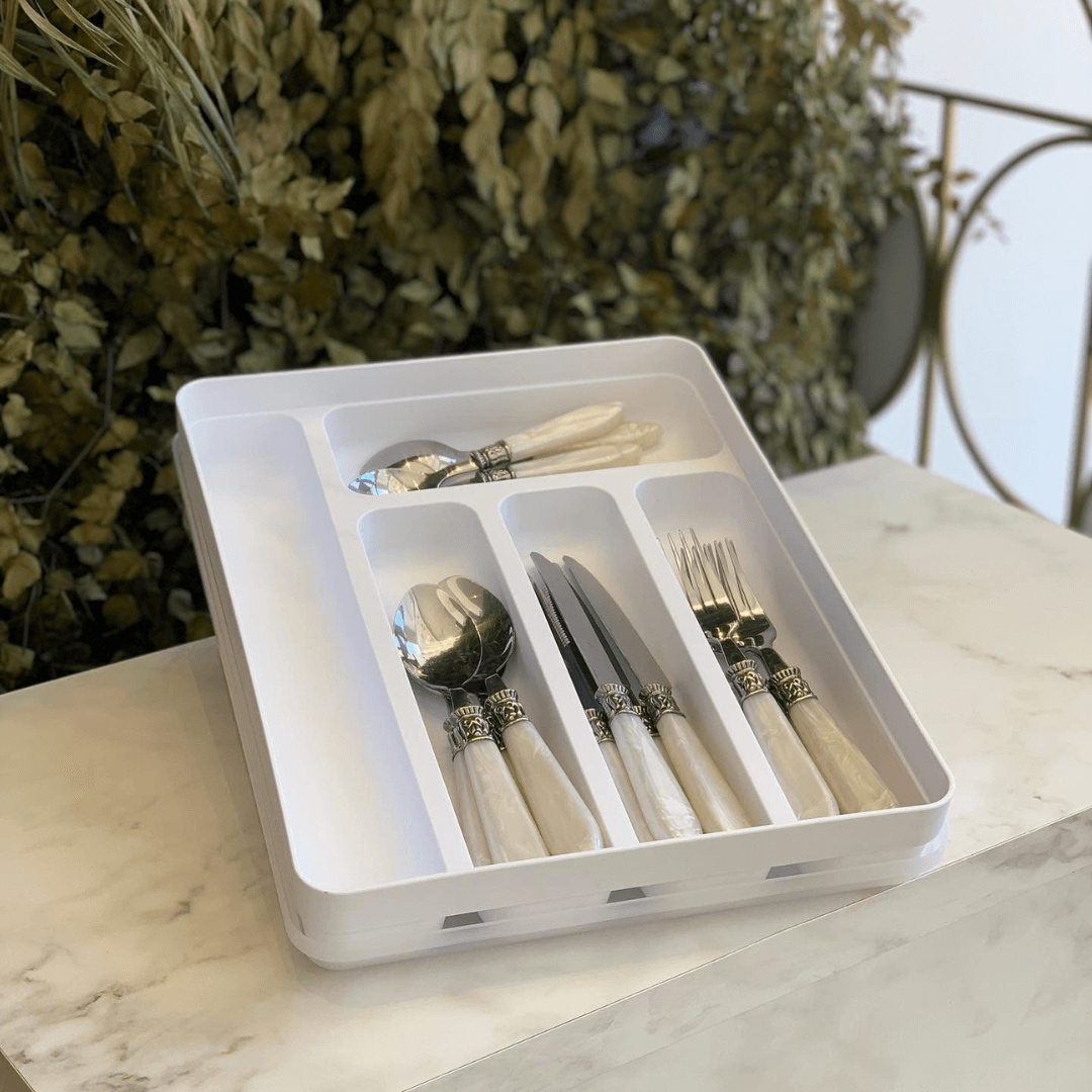 Porta Talheres e Utensílios Organizador de Gaveta em Polipropileno com Tampa Branco Logic