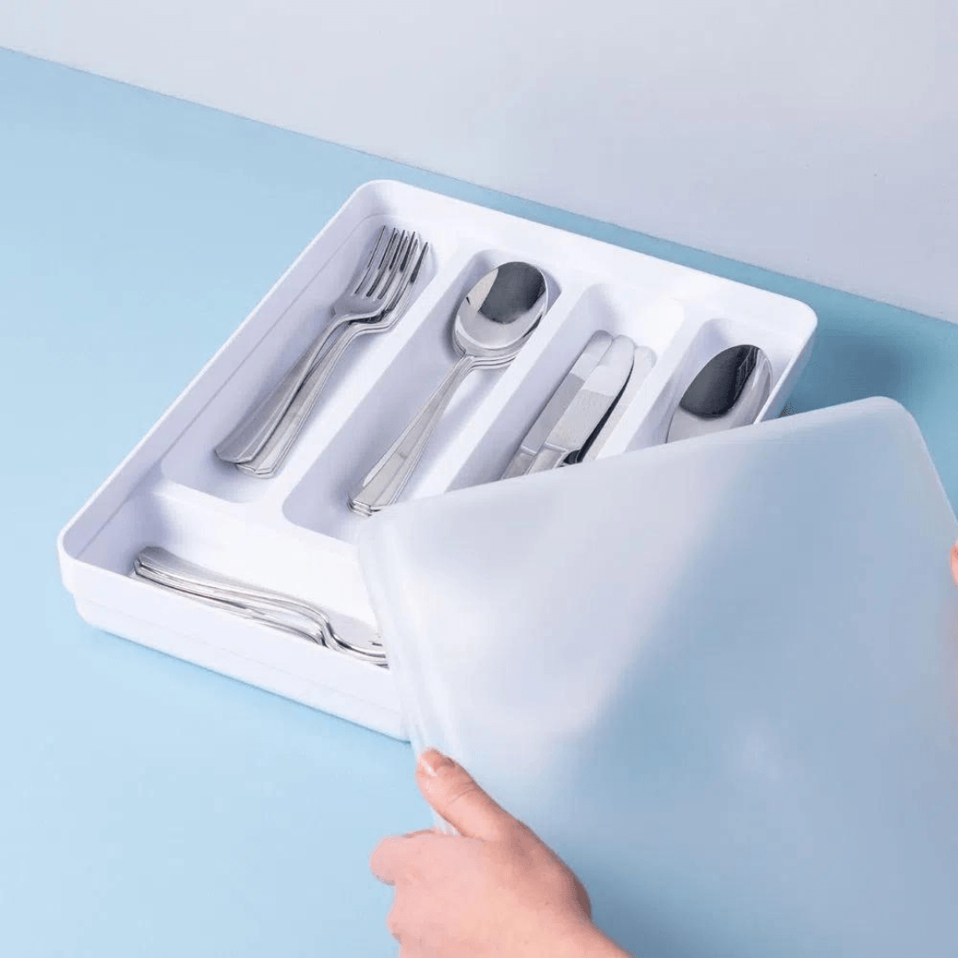 Porta Talheres e Utensílios Organizador de Gaveta em Polipropileno com Tampa Branco Logic