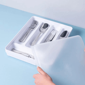 Porta Talheres e Utensílios Organizador de Gaveta em Polipropileno com Tampa Branco Logic