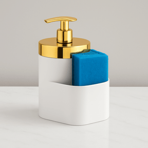 Dispenser Porta Detergente Organizador de Pia Branco e Dourado 500ml