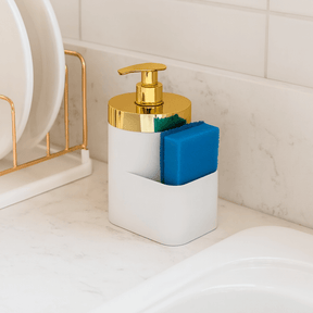 Dispenser Porta Detergente Organizador de Pia Branco e Dourado 500ml