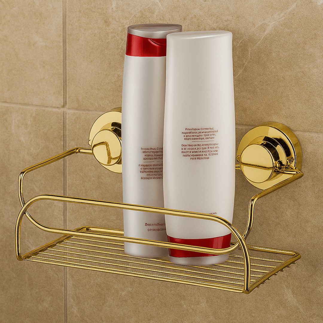 Suporte Cesto Multiuso Fixação por Ventosa Dourado