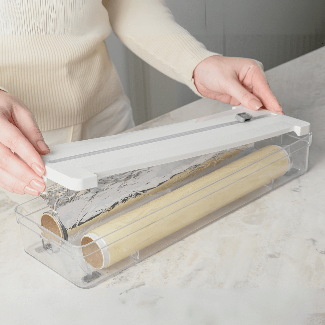 Organizador e Cortador de Rolos Duplo Clear Branco