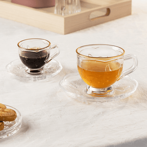 Xicara de Café com Pires de Cristal Fio de Ouro New Butterfly 80ml