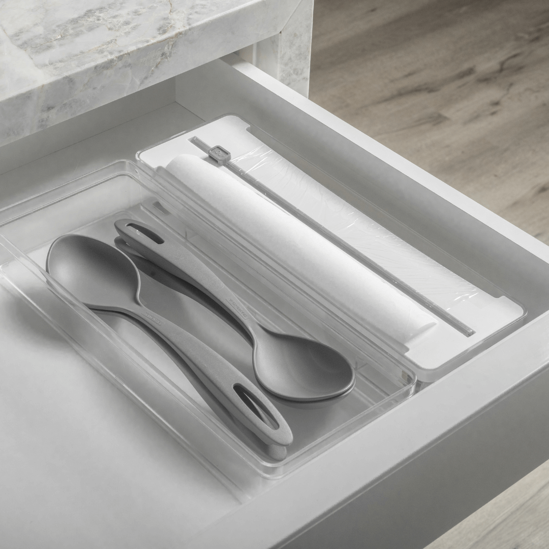 Organizador e Cortador de Rolos Duplo Clear Branco