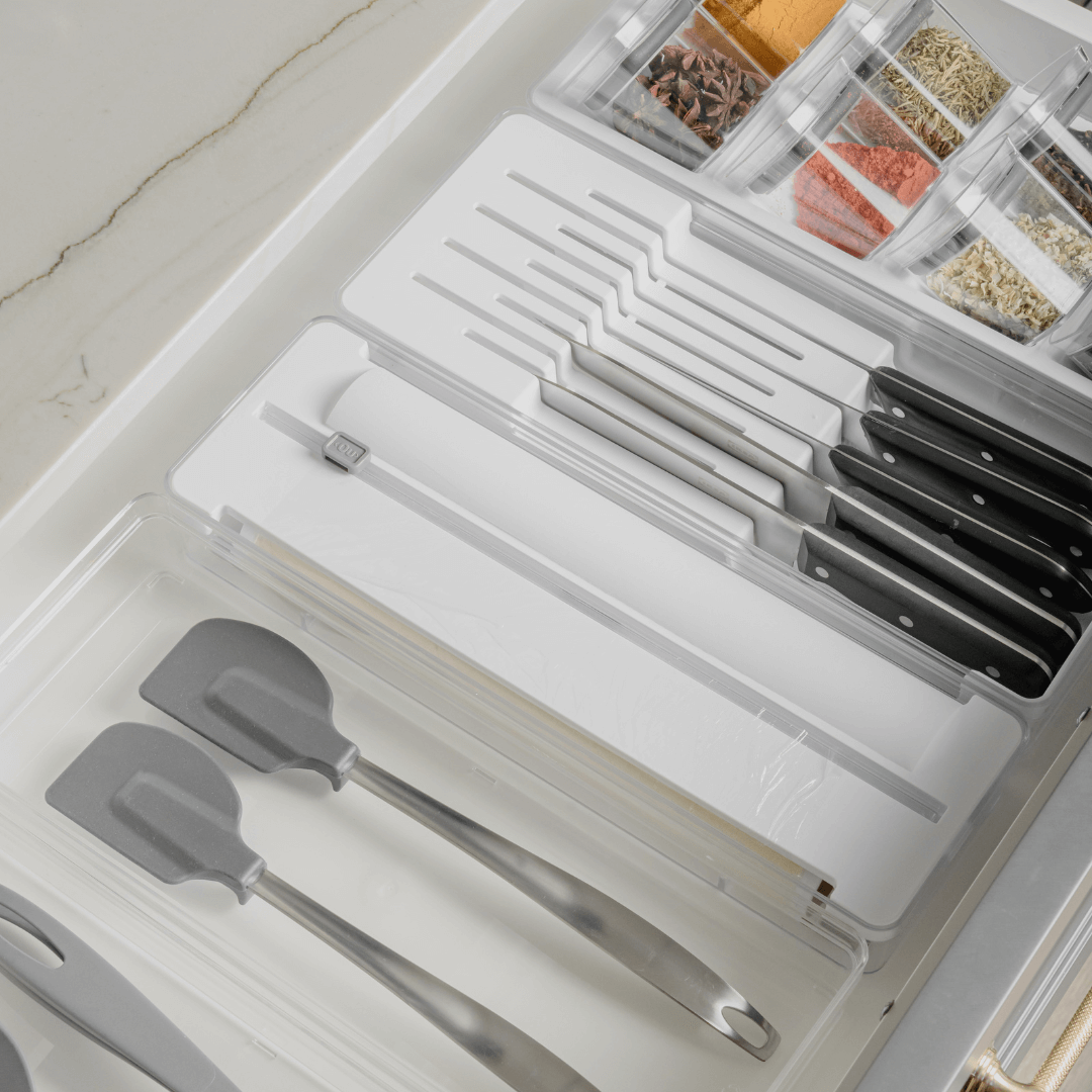 Organizador e Cortador de Rolos Duplo Clear Branco