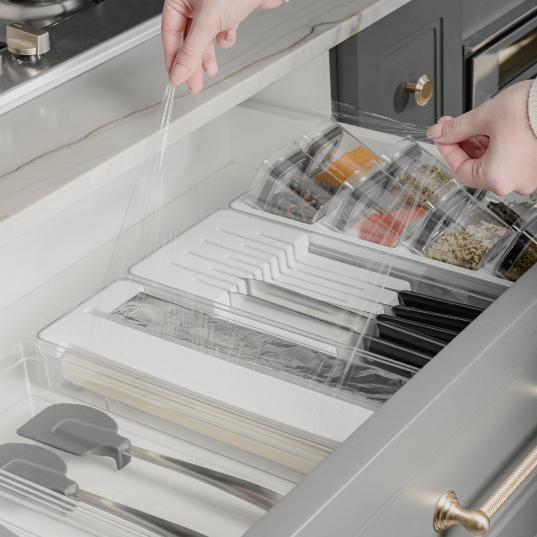 Organizador e Cortador de Rolos Duplo Clear Branco