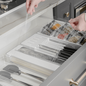 Organizador e Cortador de Rolos Duplo Clear Branco