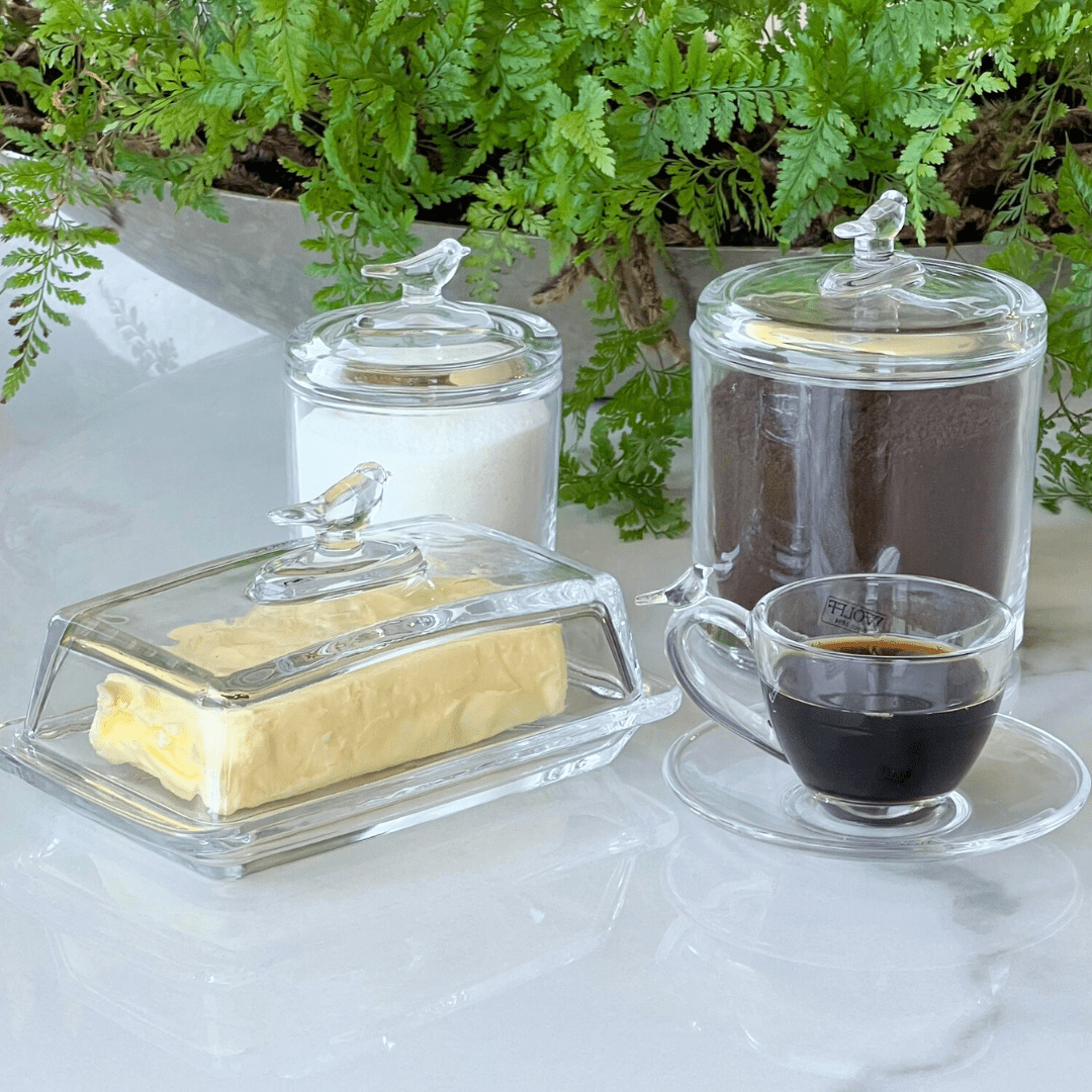 Jogo 4 Xícaras de Café Bird com Pires Cristal 80ml