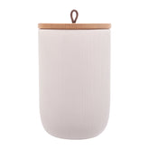Pote Decorativo de Cerâmica com Tampa De Bambu Com Pegador De Corda Lines Branco 15cm