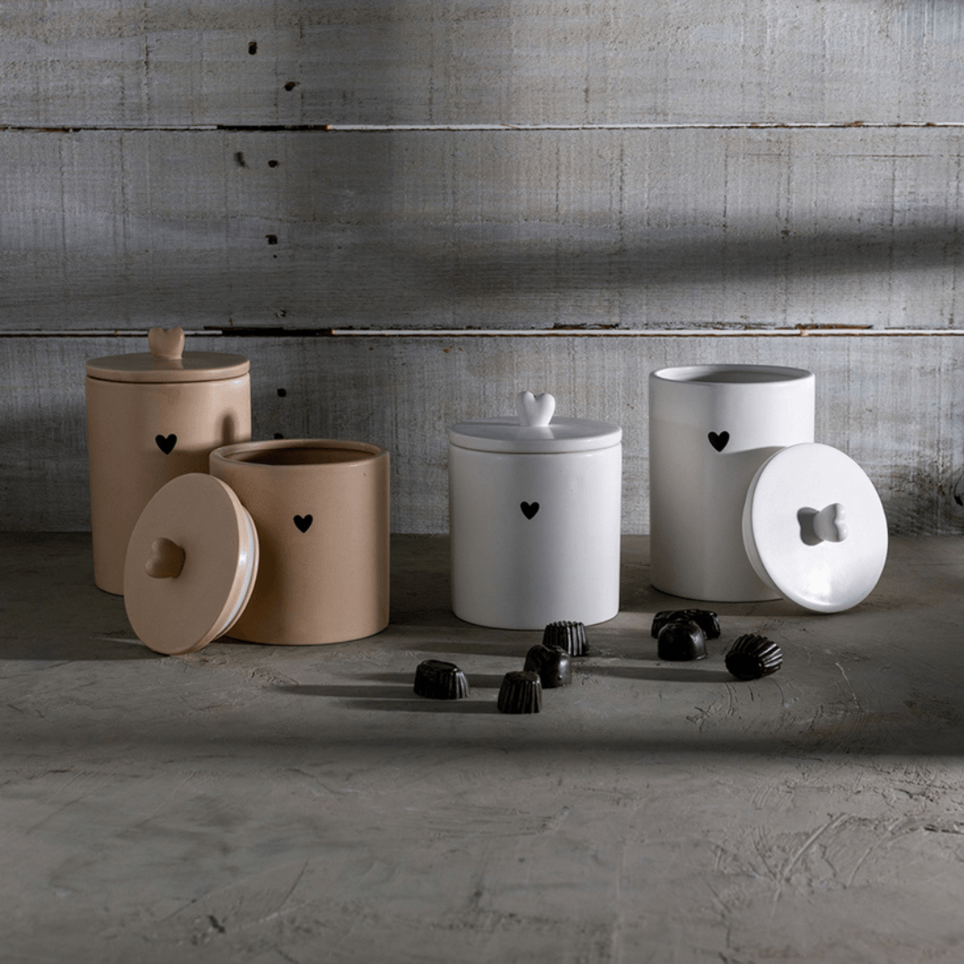 Pote Decorativo de Cerâmica Heart Bege 15cm