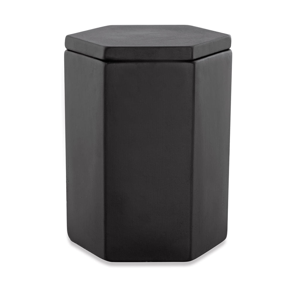 Pote Decorativo em Cimento Hexagono Preto 15cm