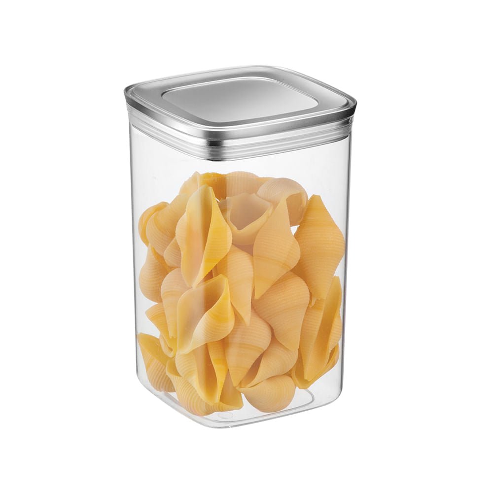 Pote Hermético Quadrado Com Tampa Cromo Fosco Vedação Tripla Pote GG - 2,3 Litros