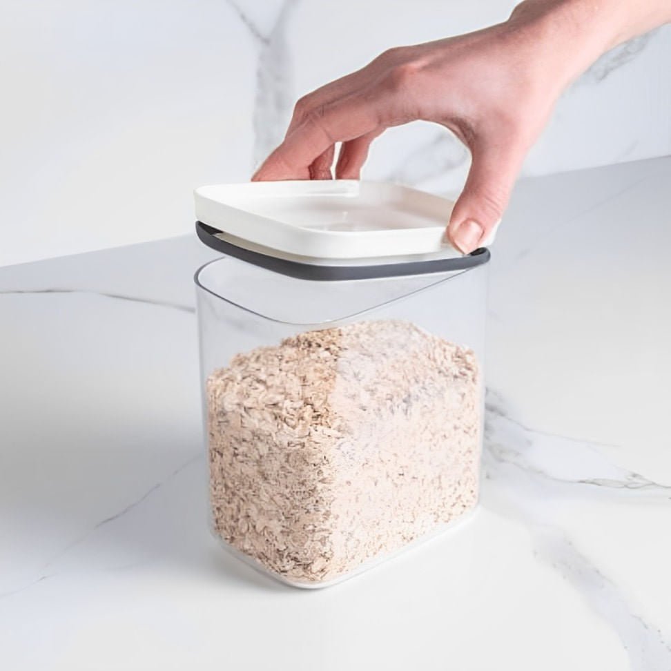 Pote Porta Mantimento Organizador Retangular com Tampa Hermética Natural com Branco Block  2,3 Litros