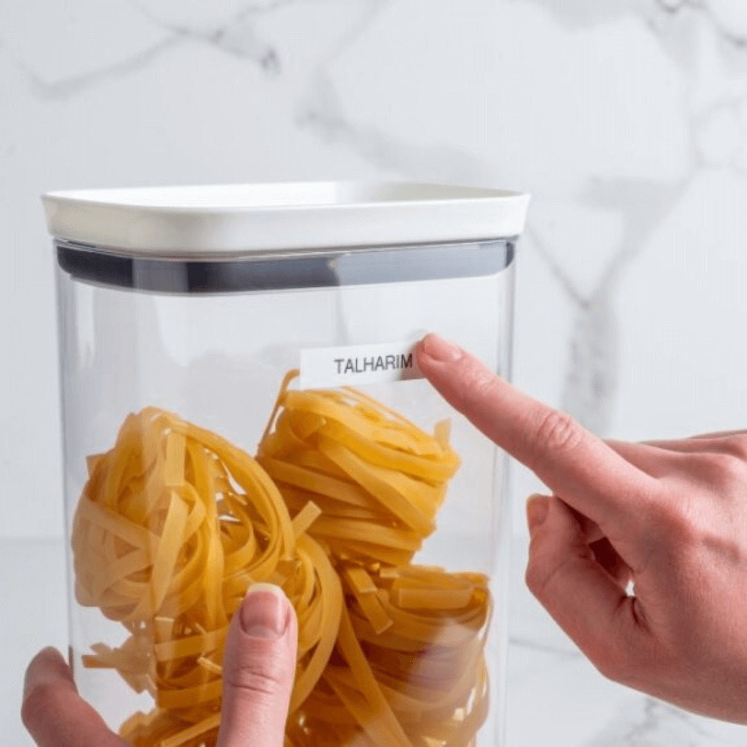 Pote Porta Mantimento Organizador Retangular com Tampa Hermética Natural com Branco Block  2,3 Litros