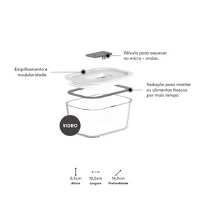 Pote de Vidro Hermético Tampa Branca Fresh Lock 2,4L
