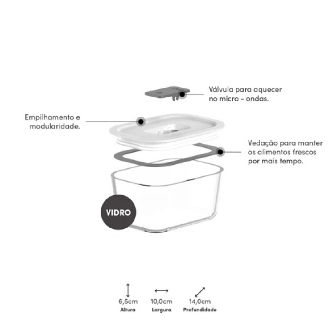 Pote de Vidro Hermético Tampa Branca Fresh Lock 725ml