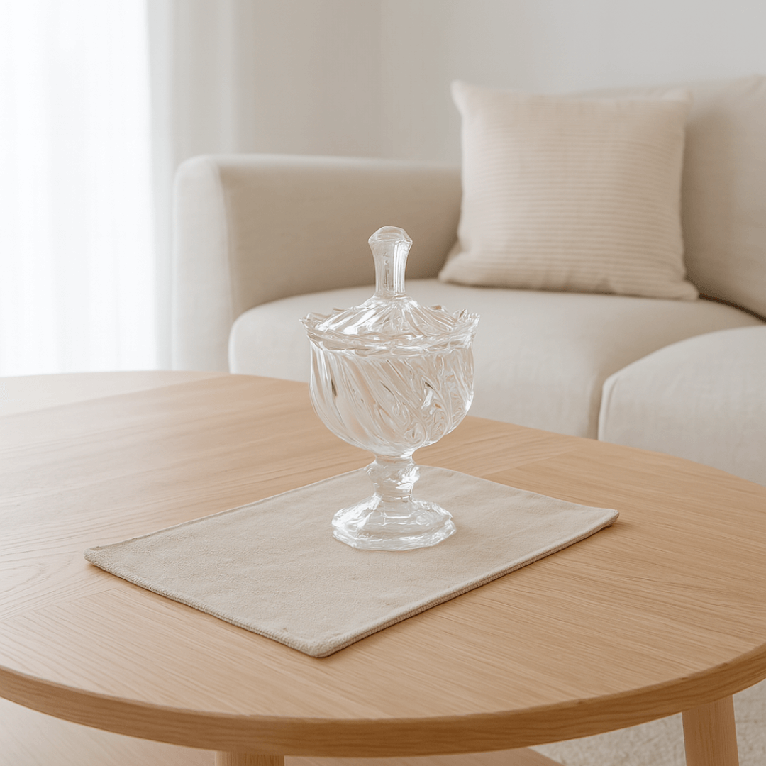 Mini Bomboniere Potiche com Pé De Cristal Linearis 14,5cm x 9,5cm