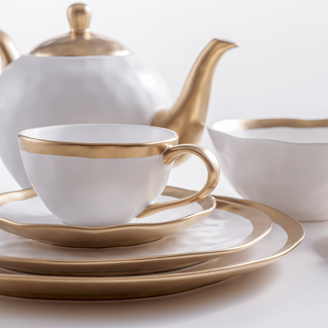 Prato de Sobremesa Dubai Branco e Dourado 21cm