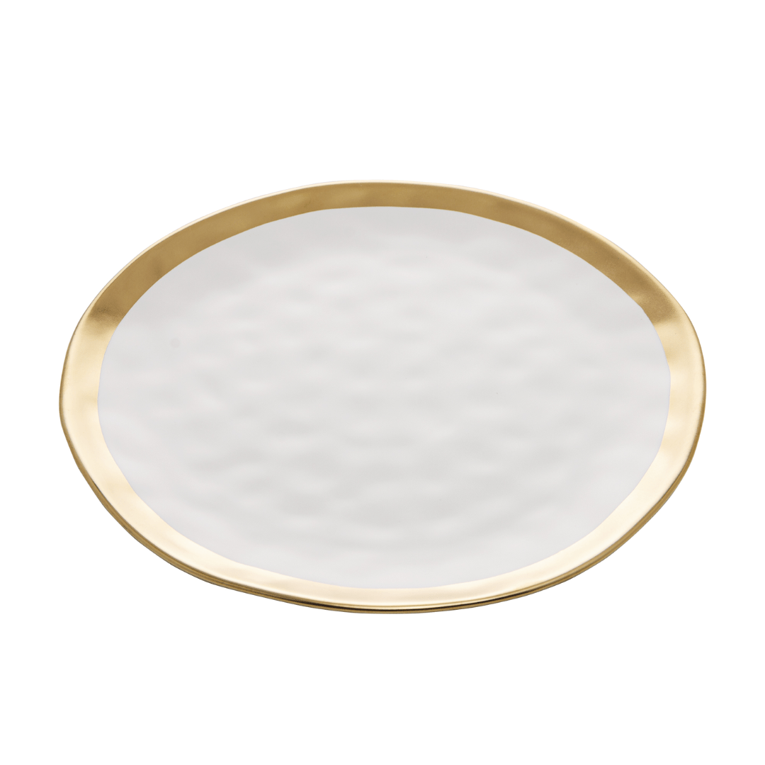 Prato de Sobremesa Dubai Branco e Dourado 21cm