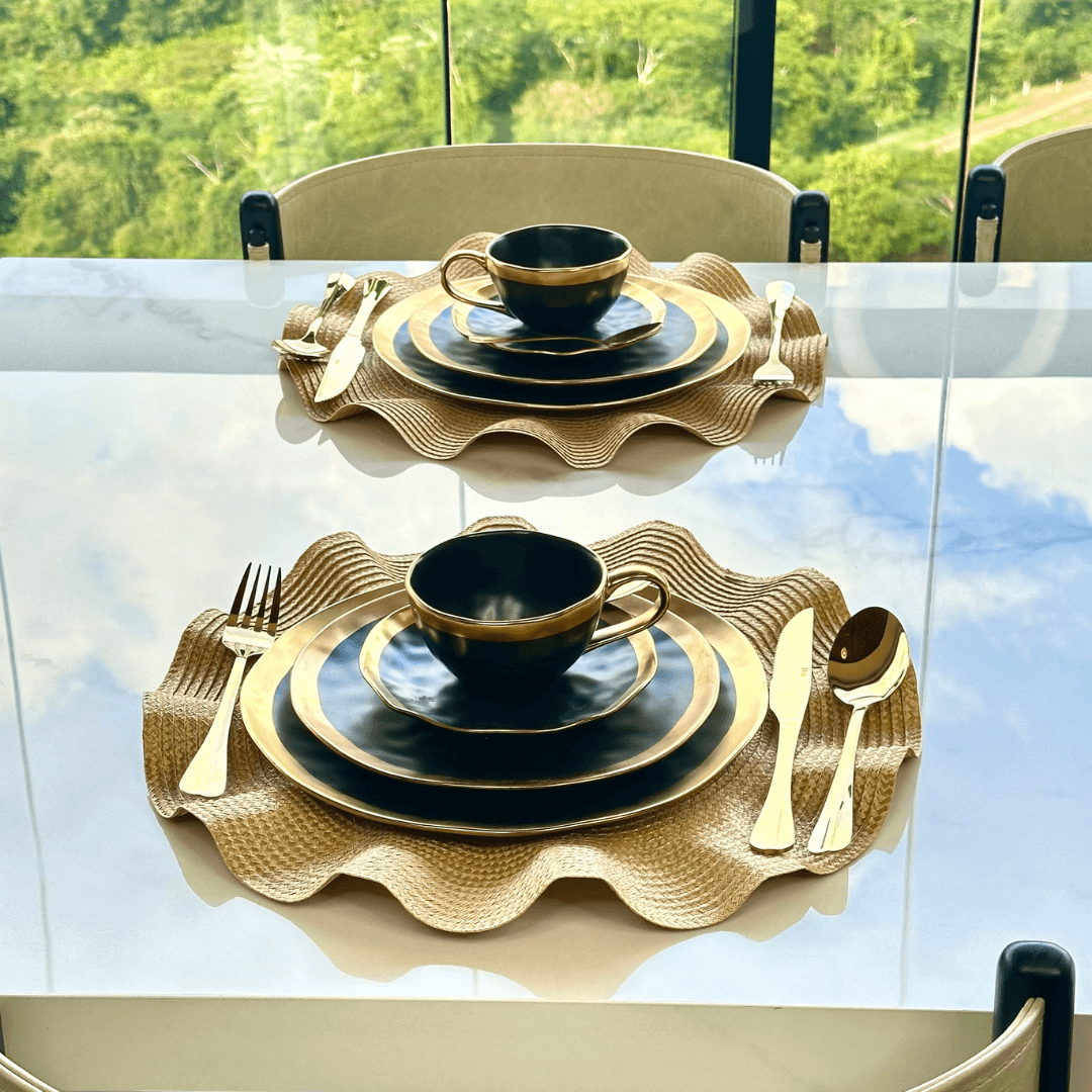 Prato de Sobremesa Dubai Preto e Dourado 21cm