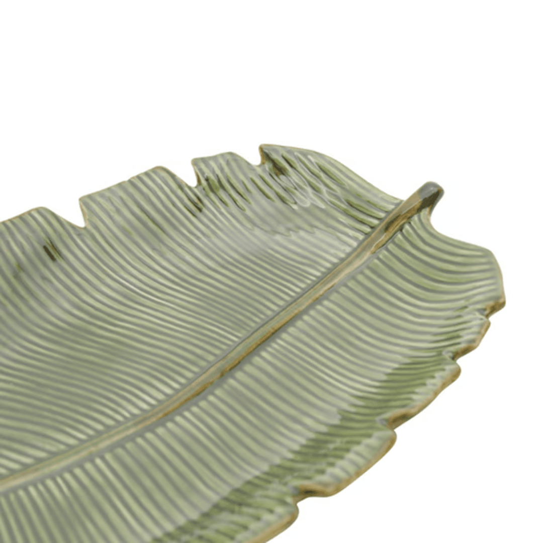 Prato Decorativo Cerâmica Folha de Banana Leaf Verde 29 cm