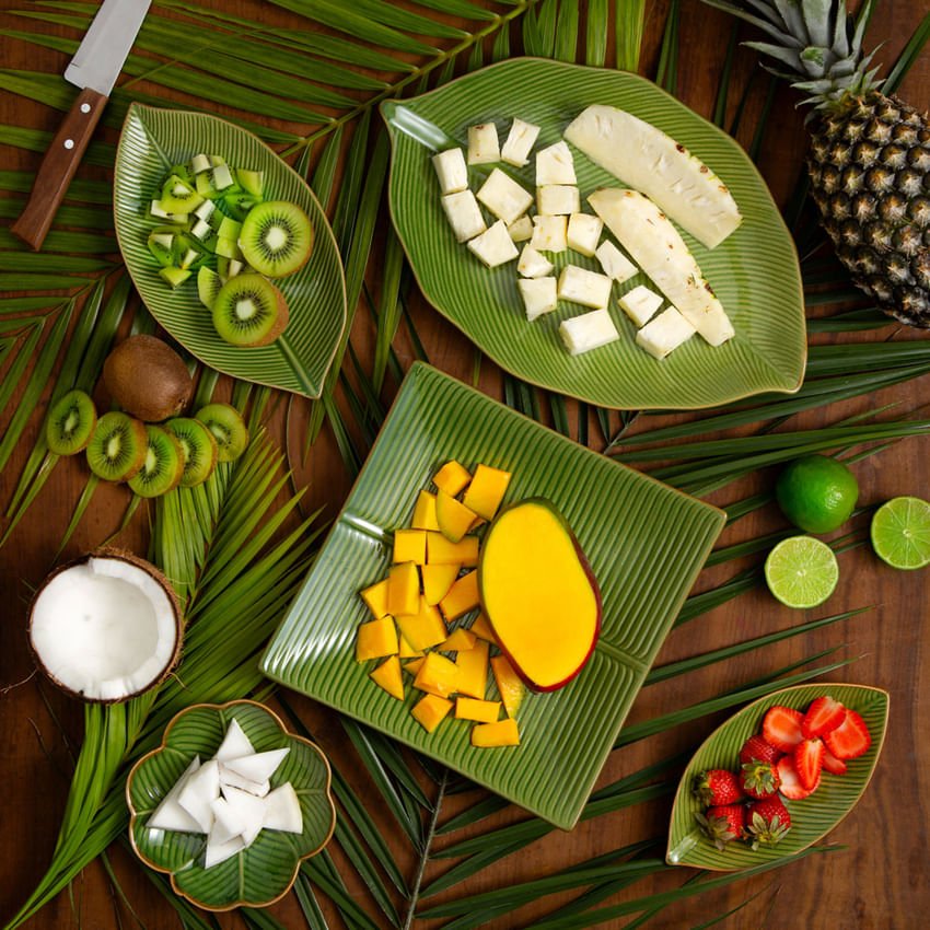 Prato Decorativo Cerâmica Trevo De 4 Folhas Banana Leaf Verde 16 cm